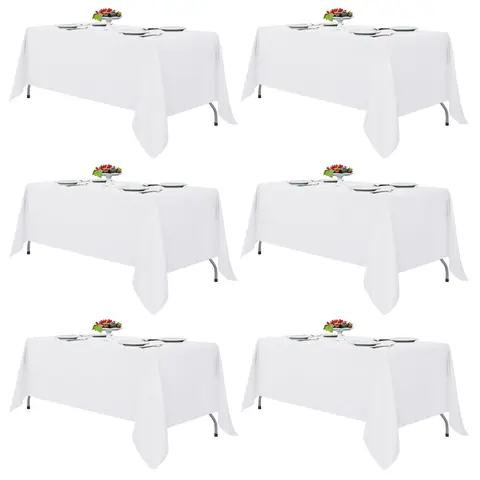 EMBER 6-Pack Classic Rectangle Tablecloths, Wrinkle-Resistant Washable Polyester Fabric, Fits 4-8 ft Rectangle Tables for Dining, Banquet Events