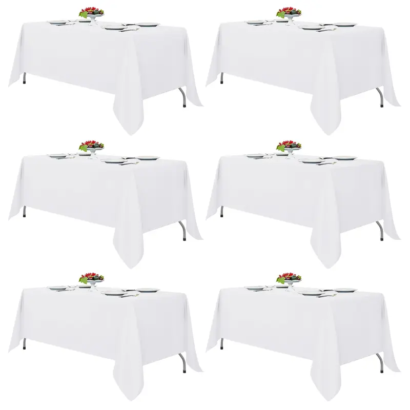 EMBER 6-Pack Classic Rectangle Tablecloths, Wrinkle-Resistant Washable Polyester Fabric, Fits 4-8 ft Rectangle Tables for Dining, Banquet Events
