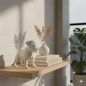3D Printed Geometric Pug Figurine Modern Dog Statue Minimalist Pet Decor
