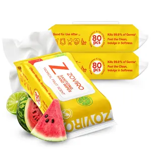 Zoviro Hand Sanitizing Wipes, Bergamot and Orange Essential Oils, Hand Wipes Travel Size, Moisturizing Hand Sanitizer Wipes, Value Pack, Tropical Fruit Scent, 80 Count (Pack of 3)