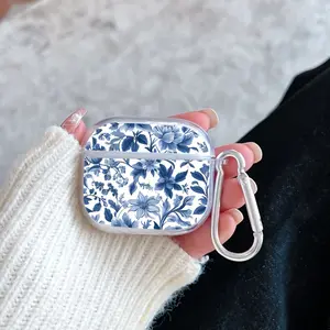 Creative Celadon Pattern Protective Case for AirPods 4/3/2/1/Pro/Pro2 Soft TPU Earphone Cover, Transparent with Keychain