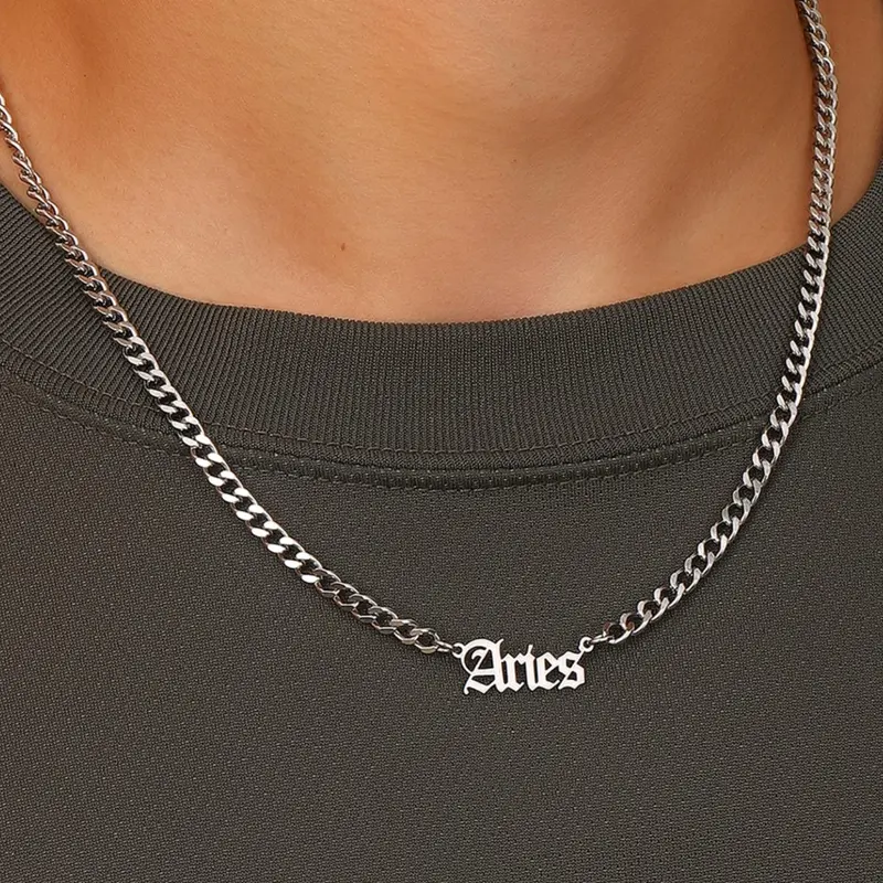 Punk Style Gothic Witch Jewelry 12 Constellation & Letter Design, Fashion Jewelry for Party, Daily Clothing Decor, Trendy All-match & Exquisite Jewelry for Birthday Gift, Letters Necklace, Stainless Steel Necklaces, Witchy Jewelry