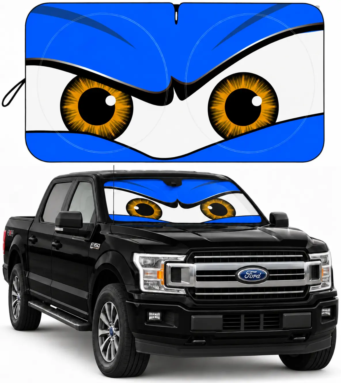 Car Windshield Cover Sun Shade - Funny Cartoon Eyes, Foldable UV Protection, Heat Blocking Auto Accessories, 59.1×27.6 in Sun Shades for Car Windows