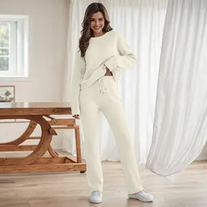 2025 Women’s Fuzzy Fleece Long-Sleeve Two-Piece Loungewear Set – Sweater Top and Pants, Pajama Set, Comfortable Apparel