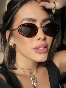Retro Small Oval Frame Sunglasses, Vintage Trendy Sunglasses for Everyday Use, Fashion Accessories for Outdoor Activities
