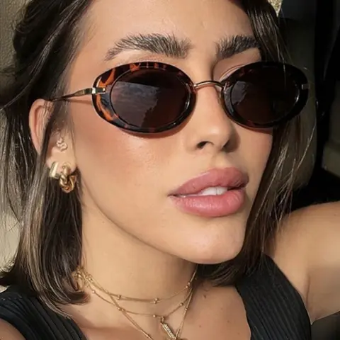 Retro Small Oval Frame Sunglasses, Vintage Trendy Sunglasses for Everyday Use, Fashion Accessories for Outdoor Activities