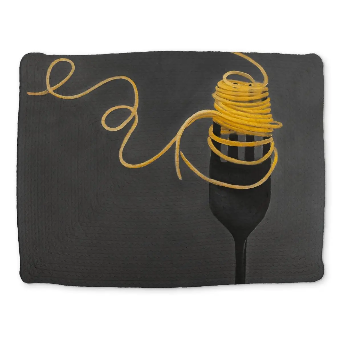 360 stand Rectangular Tableware Placemat & Coasters for Drinks, 14x18 in Gray Braided Polyester with Spaghetti Pasta Fork Design, Aesthetic Stylish Home Decor - CBPM1418ICSS7C