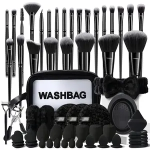 Black Makeup Brushes Set, 65Pcs Make Up Brush Kit Includes 25Pcs Black Premium Brushes, WashBag, Eye Beauty Tools, Makeup Sponges, Brush Cleaner, Makeup Puffs, other Facial Beauty Tools, Professional Makeup Tool Set for Women, Beauty Brushes for Makeup