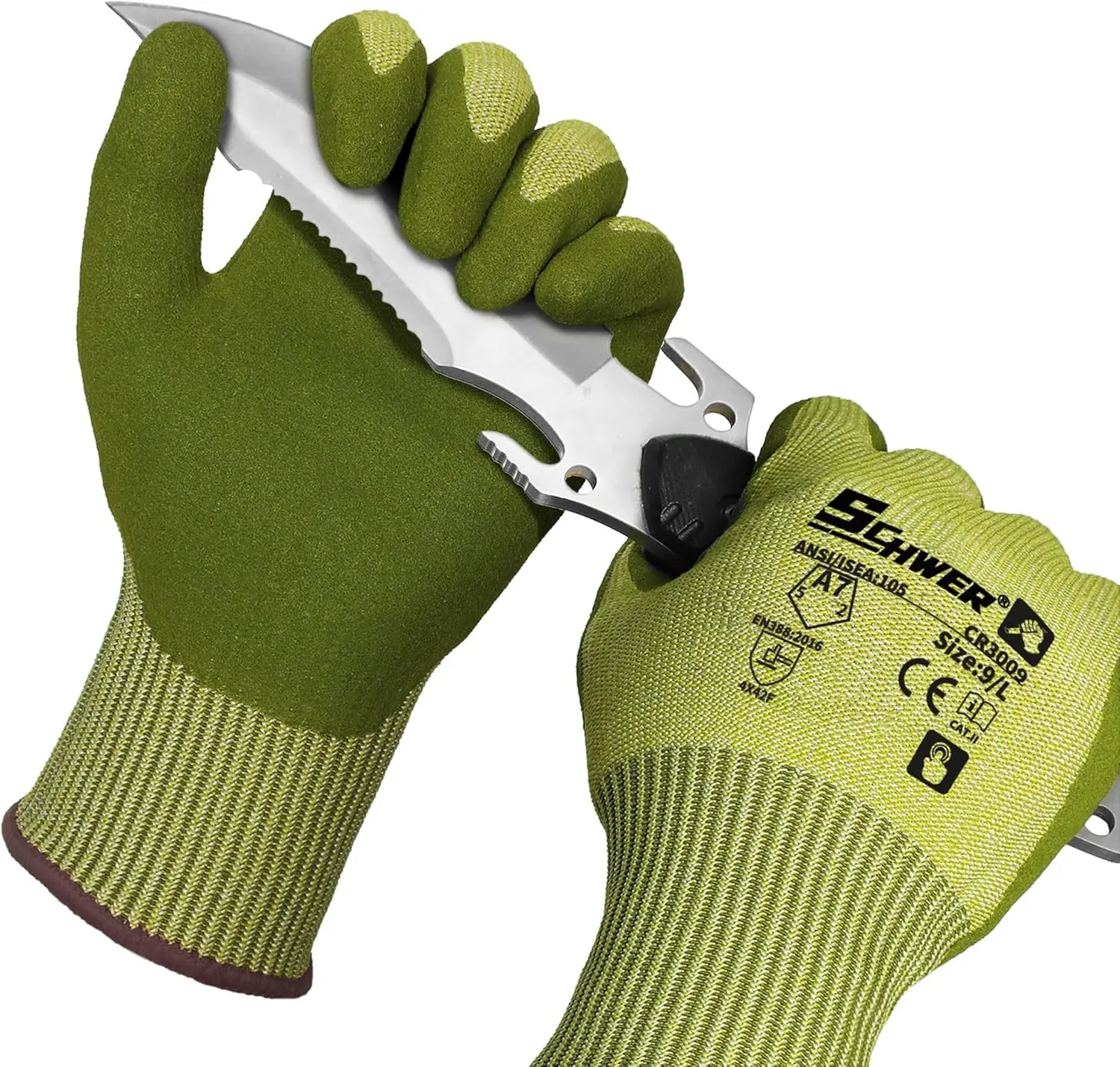 Schwer 2 Pairs ANSI A6 Cut Resistant Fishing Gloves, CR3009 Touchscreen Compatible Work Gloves for Men and Women, Non Slip, Ideal for Fishing, Hunting, Hiking, Cycling, and Outdoor Activities