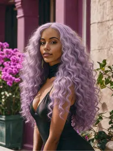 Light Lavender Purple 28 Inch Curly Lace Front Wig, 13x4 HD Lace, Heat Friendly Synthetic Hair, Free Part, Soft Natural Look