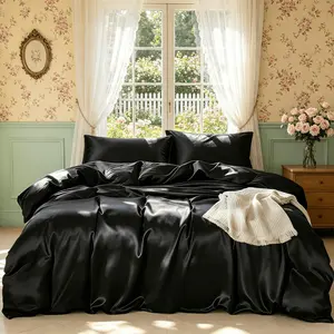 Luxury solid-color satin bedding set includes 1 duvet cover and 2 pillowcases without inner fillers.