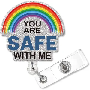 You are Safe with Me Funny Badge Reel Holder with Metal  Clip, School Nurse Badge Reel, Pride Badge Reel Gifts for Teacher Counselor Nurse  Colleagues Friends