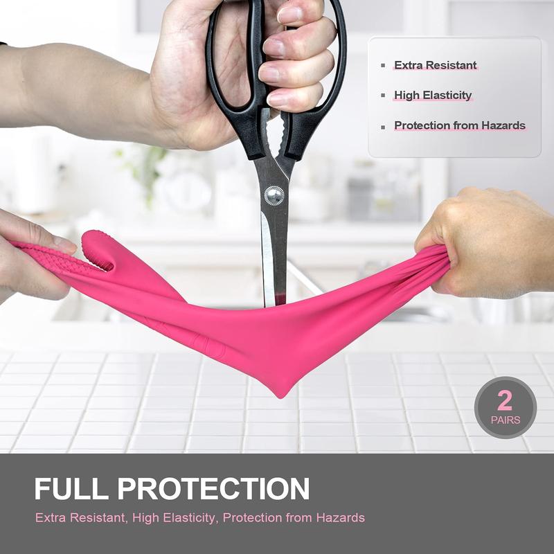 Pack Of 2 Paris) Mamison Kitchen Gloves Medium Pink, Cleaning Rubber Gloves Home And Kitchen For Cooking, Waterproof Reusable Elastic Rubber Gloves