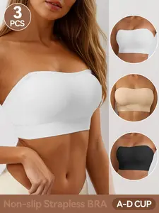 Women’s Strapless Bra with Gathered Design, No Wire and Non-Slip Backless Style, Seamless Invisible Cup Bras for Ultimate Comfort