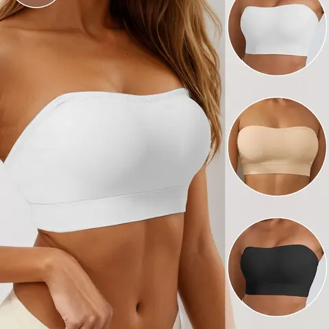 Women's Smooth Strapless Bra with Gathered Design, Wire-Free, Non Underwire, Non Wired Bra and Non-Slip Backless Bra, Seamless Invisible Bra, Ultimate Comfort Fabric