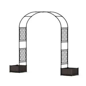 Wedding Arch Frame, PE Coated Metal Garden Arbor with 2 Planter Boxes, Garden Arch Trellis for Climbing Plants, Weather-Resistant Arbor Trellis for Lawn Backyard Yard,