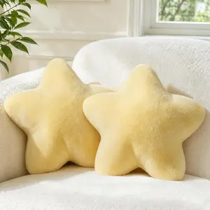 2PCS Star Pillow Set, 15.35" Cute Yellow Decorative Star Shaped Throw Pillows for Bed Couch, Aesthetic Soft Faux Plush Pillow Cushion for Room Bedroom Sofa Chair Floor Decor(Yellow)
