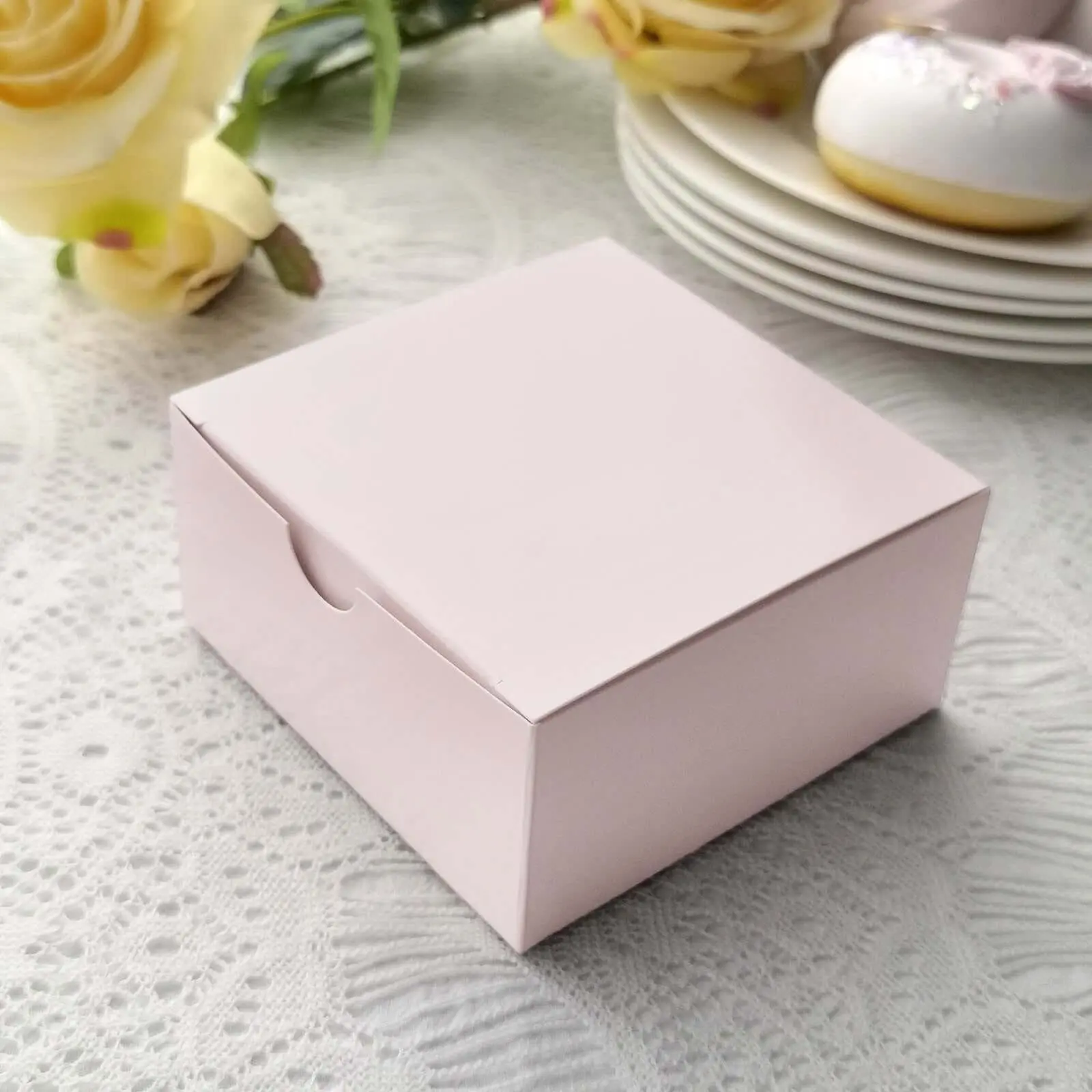 Blush Pink Square Small Bakeware Cupcake Boxes (100 Pack, 4"x4"x2"), Customized Bakery Style Design for Birthday Gift Box, Creative Gift Packaging & Storing Non-Food Items