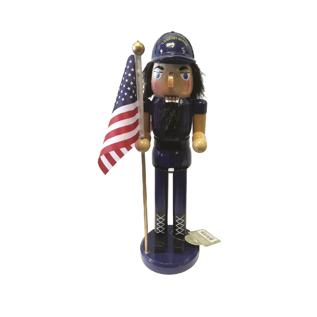 212 MAIN 14 in. Hand-Painted Wood Standing Coast Guard Nutcracker Collectible - US Pride Patriotic Nautical Decorative Floor Decor for Pleasurable Seasons Home Holiday Use with American Flag