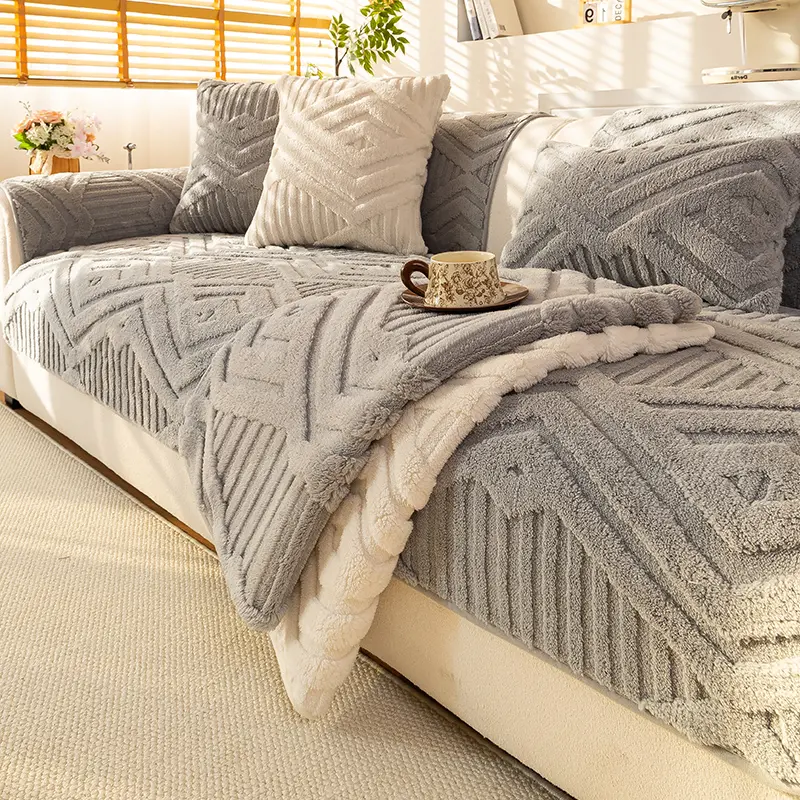 Plush Sofa Cushion Cover, Quilted Sofa Cover, Pet-Friendly Soft & Durable Fabric, Non-Slip Protector for Office Bedroom Living Room Decor