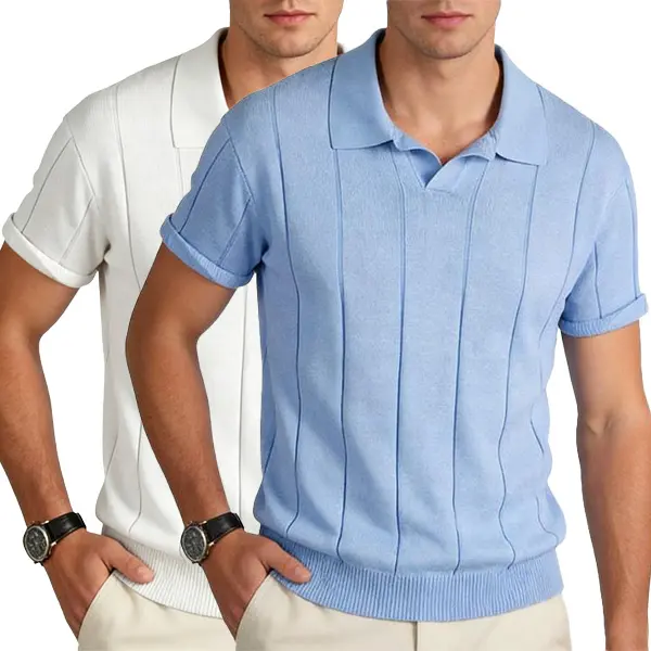 2026 #SummerVibes vintage minimalist short-sleeved t-shirt for both men and women suitable for spring and autumn slim-fit business casual stylish outdoor and leisure knitted polo shirt Plain Top Menswear Knitwear Pullover