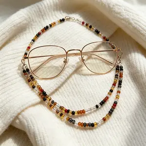 Handmade Rice Bead Glasses Chain, Fashion Anti-slip Anti-drop Eyewear Lanyard, Multi-purpose Neck Hanging Strap for Sunglasses and Masks, Trendy Decorative Beaded Chain, Stylish Daily Matching Accessory, Firm Fixing Design, Perfect for Outdoor Travel