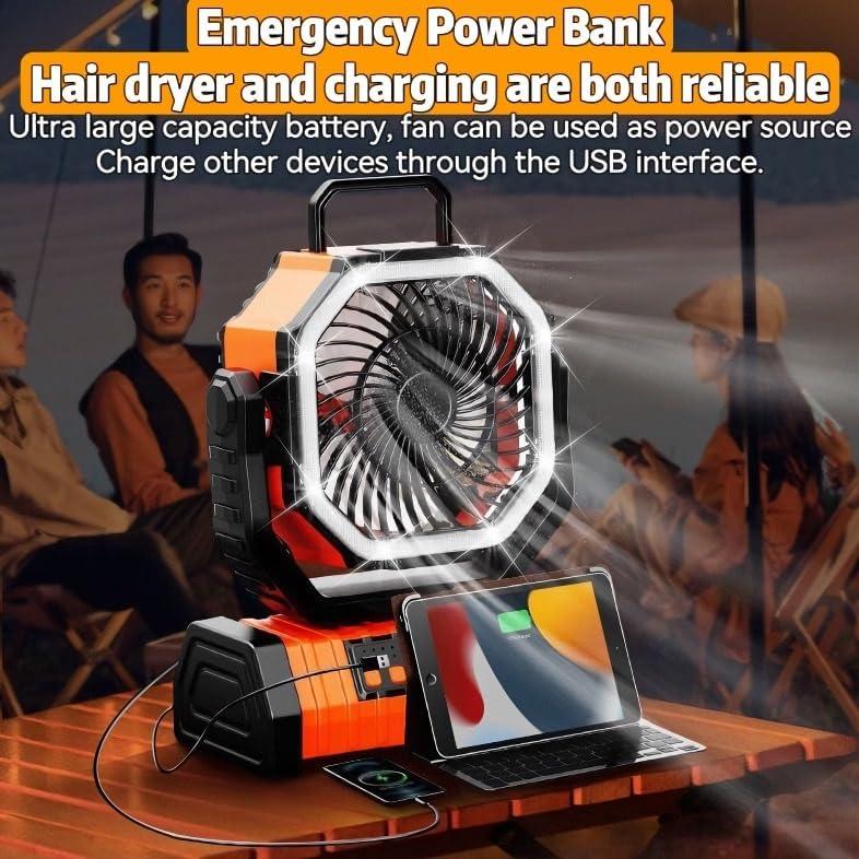20000mAh Portable Camping Fan Battery Powered, Rechargeable Camping Fan with Remote & LED Light, 4 Speed Strong Airflow &  Light for Desk/Outdoor/Tent/Camping/Fishing Usb
