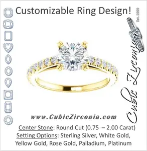 Cubic Zirconia Engagement Ring- The Marianne (Customizable Cathedral-set Round Cut Style with Thin Pavé Band)