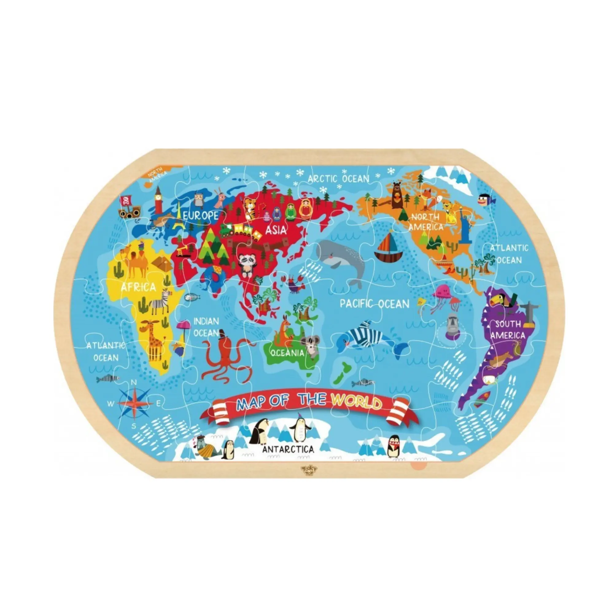 Wooden World Map Puzzle for Kids – Montessori Geography Learning Toy, Educational World Map Wooden Puzzle