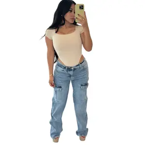 Ariana Cargos - Petite Friendly High-Waisted Denim Jeans with Cargo Pockets and Comfortable Fit for Everyday Wear
