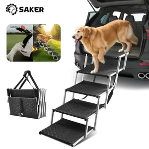 Saker Pet climbing ladder - Sturdy Metal, Non-Slip Steps, Foldable & Portable, Height Adjustable 17"-28", Safe for Large & Senior Dogs, 200 lbs Capacity