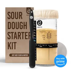 ABIOTO Sourdough Starter Kit with Glass Jar, Spatula, Covers & Thermometer Strips - Perfect for Bakers