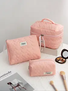 Quilted Makeup Bag Set, /set Portable Makeup Organizer, Zipper Makeup Bag, Versatile Storage Bag for Travel, Gym, Office, Home