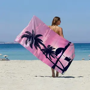 Spectacular Towel Adult Super Strong Absorbent Bath/Pool/Beach Towel, Microfiber, 35 In x 75 In, Pink Sunset Palm Tree Perfect Gift for Tropical  Vacation Quick Drying Towel