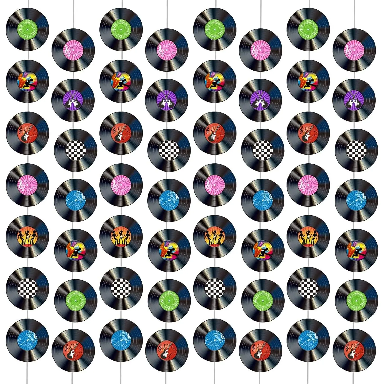 12 PCS Vinyl Records Banners 50's Party Decorations Music Record Hanging Swirl 1950's Party Garland Kit Vinyl Retro Party Supplies Streamer Cutouts for 50s 70s 90s Theme Door Home Party Favor