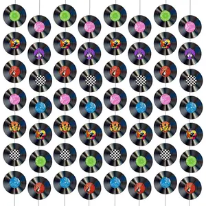 12 PCS Vinyl Records Banners 50's Party Decorations Music Record Hanging Swirl 1950's Party Garland Kit Vinyl Retro Party Supplies Streamer Cutouts for 50s 70s 90s Theme Door Home Party Favor