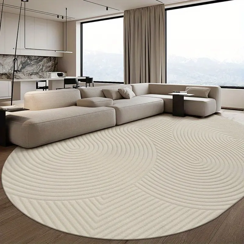 1pc Modern Minimalist Style Living Room Plush Carpet Oval Bedroom Decorative Line Modern Indoor Rug Light Luxury Washable Lounge Floor Mat Fluffy Soft Non-slip Carpet Decorative Area Rug