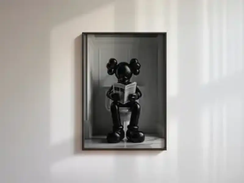Black Kaws Figure Sitting on the Toilet Reading a Newspaper, Kaws Poster No Frame unframed canvas poster Decor Print