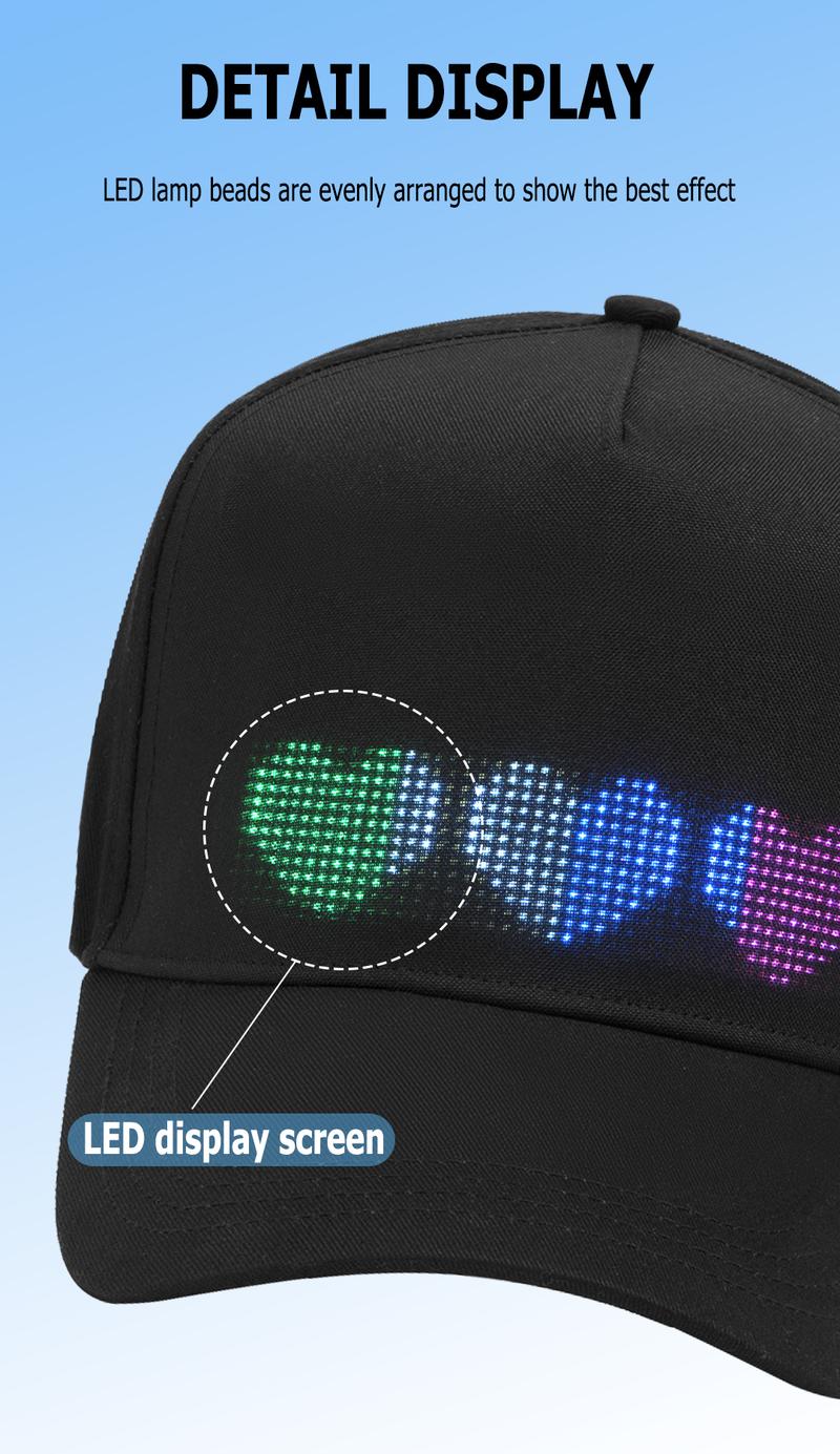 YOYOWAY LED Rolling Display Hat Customized Gif Picture And Text Bluetooth App Controlled Detachable Led Display Baseball Cap BlackFriday High-Quality Materials & Versatile Use