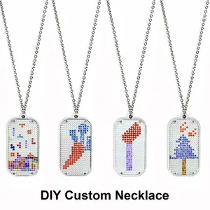 Fashion DIY Rhinestone Inlaid Pendant Necklace Set, Trendy Pixel Art Handmade Jewelry Making Kit, Elegant Rectangle Charm Neck Accessory, Stylish Daily Wear Ornament Gift for Women Men Teenagers