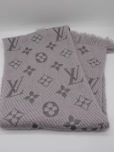 Pre-owned Louis Vuitton 94% wool and 6% silk Scarf Wool Silk Logomania Pearl Grey