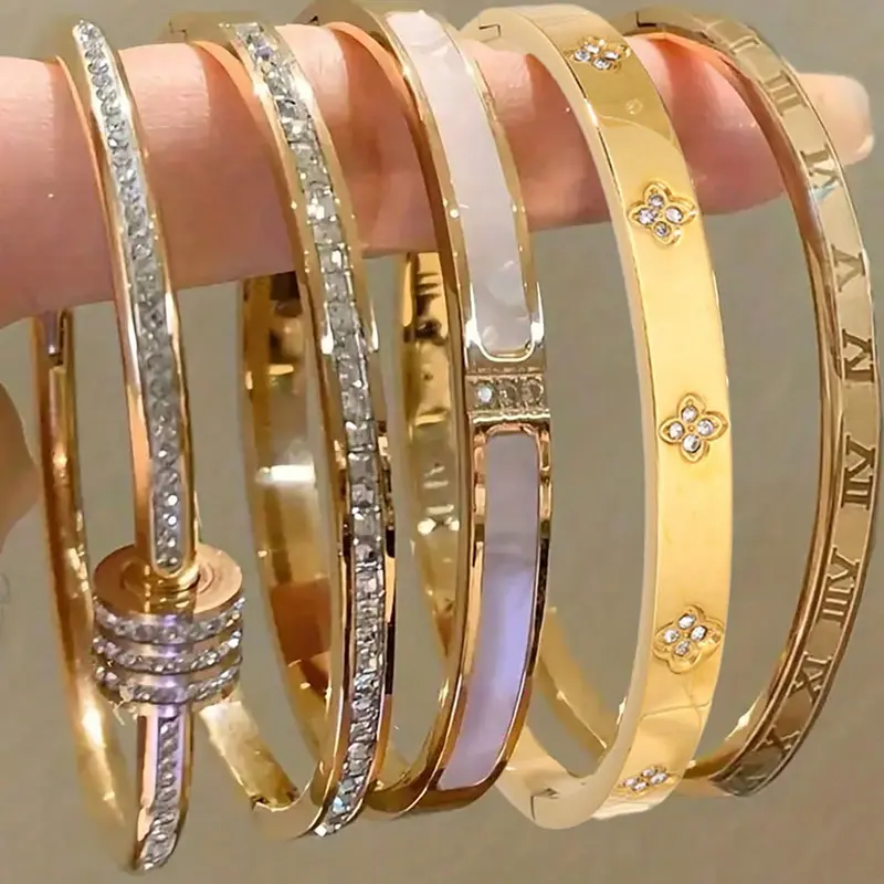 Elegant Stainless Steel Bangles Set, Trendy Stack Bangle, 5-Piece Fashionable Bracelet Classic Design, Stacked Design Bracelets, Perfect for Daily Wear & Special Occasions