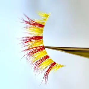 Skittles Yellow and Red Strip Lash for Makeup - Doll Shaped Eyelashes - Eyelash Extension, Colored Eyelash Extensions Eyelashes Extensions Cosmetic