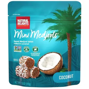 Natural Delights Medjool Dates - Coconut Mini Medjools, Non-GMO Verified, Mini Date Bites, Healthy Date Snack, Good Source of Fiber, Naturally Sweet, On the Go Snack - Coconut Mini Medjools, 6 oz Bag