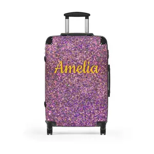 Personalized Purple Glitter Suitcase Set - Custom Travel Luggage with Your Name