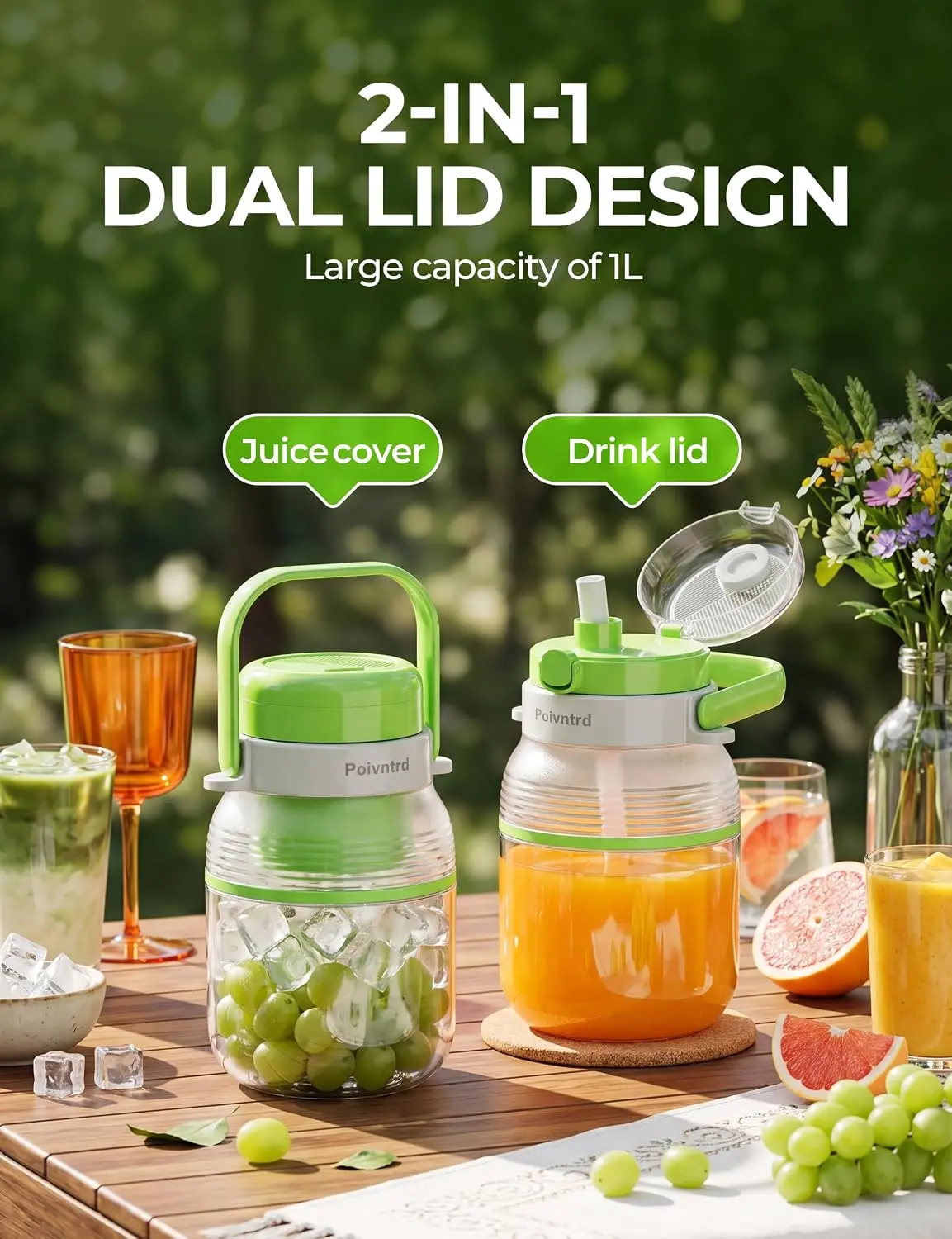 Portable Wireless Personal Blender, 34oz BPA-Free Smoothie Shake Juicer Cup with 80W Motor, 10-Leaf System for Fast Smoothies, Dual Lids Safe, 1500mAh Battery, Safety Lock, Easy Clean, Smoothies Fast