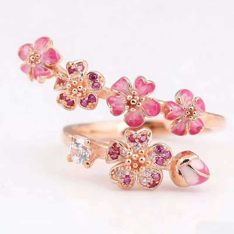 Pink Blossom Flower Ring for Women, Adjustable Floral Statement Ring, Cute Nature Inspired Jewelry, Friendship Gift for Best Friend, Girlfriend, Wife, Daughter