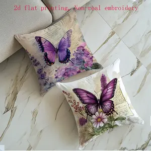 2pcs Butterfly Floral Pillowcases, Spring Natural Theme, Vintage Style, Non-Real Embroidery, Living Room Sofa Bed Decor