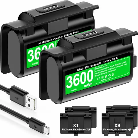 Rechargeable Gaming Controller Battery Pack for Xbox 1/Xbox Series X/S, 2x3600mAh Controller Batteries with LED Light, 4 Back Covers, USB-C Plug Cable In, 8-12H Use, 3000 Cycles, Overheat Safety, Fast Charging, Console Accessories for Keep Gaming