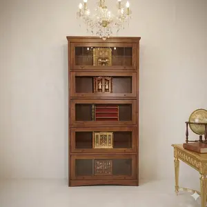 Crafters and Weavers Mission Craftsman Quarter Sawn Oak 5 Stack Leaded Glass Barrister Bookcase
